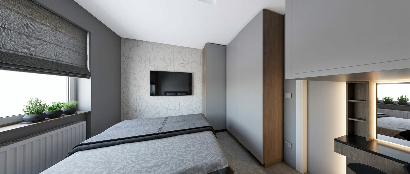 Moderni apartman — spavaća soba, ugao sa toaletnim stolom