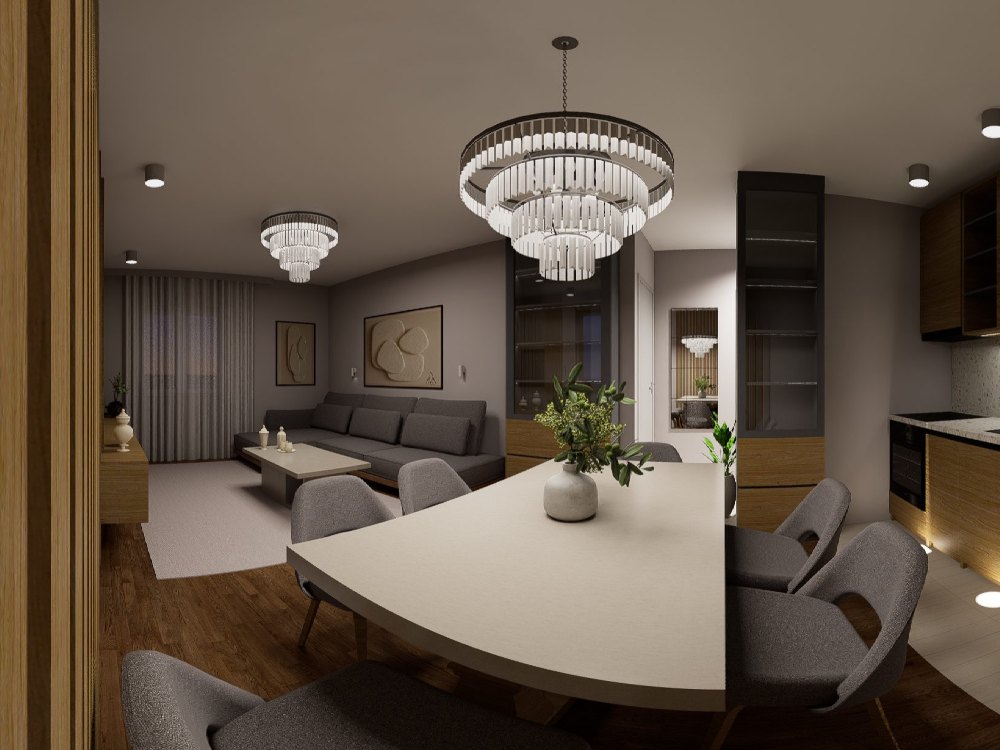 Apartman II 360° — dnevni boravak i trpezarija iz virtuelne ture